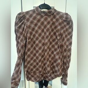 LIKE NEW Veronica Beard Brown Plaid Blouse